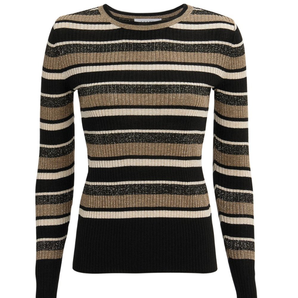LIKE NEW FRAME Denim Metallic Ribbed Striped Sweater, Small